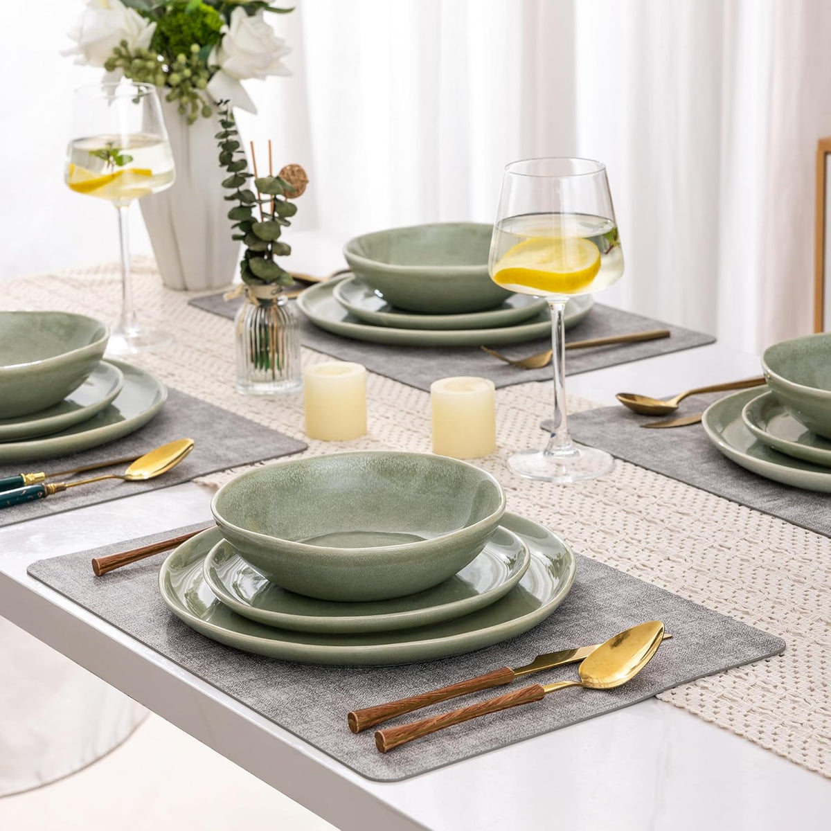 AmorArc Ceramic Dinnerware Sets,Handmade Reactive Glaze Stoneware Plates and Bowls Set,Highly Scratch Resistant | Dishwasher & Microwave Safe Dishes Set,Service for 8 (24pc)