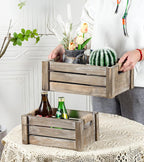 TIMRIS Set of 3 Rustic Wood Nesting Crates, Farmhouse Wooden Storage Container Boxes with Cutout Handles, Decorative Wooden Baskets for Display (Rustic Gray)
