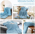 Chunky Knit Blanket - Luxury Soft Cozy 60 * 80 Throw Blanket,100% Woven Blanket Rope Knot Throw Blanket for Couch, Sofa, Home Decor, Gift - Machine Washable（Light Blue）