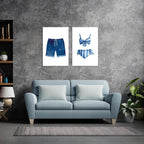 Liyark Set of 2 Retro Navy Blue And White Swimsuit Art Posters Beach Bathing Suit Prints Painting Beach House Wall Art Coastal Wall Decor Pictures For Bathroom Home Decoration 12x16in Framed