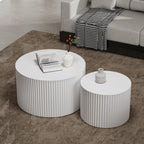 Round Coffee Table Set of 2, Nesting Coffee Table and End Table Set Small Circle Drum Side Table for Living Room Office, No Assembly (B White Large)