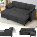 84 Inches Fabric Sectional Sofa w/Pull Out Sofa Bed & Adjustable Back, Tufted L Shaped Couch w/Storage Chaise, Sleeper Sectional Sofa w/USB Port & Cup Holders for Living Room, Grey