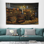 Kurtect Library Tapestry,Vintage Medieval Bookshelf Wooden Bookcase Antique Magic Art Tapestries for Party Beach Picnic Blankets Tablecloths Living Room Wall Deocr, 40x60 in