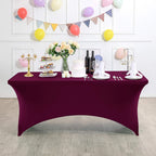 2Pack Spandex Table Cover for 4FT or 6ft or 9ft Table Universal Fitted Stretch Tablecloth for Party, Banquet, Wedding and Events-Burgundy