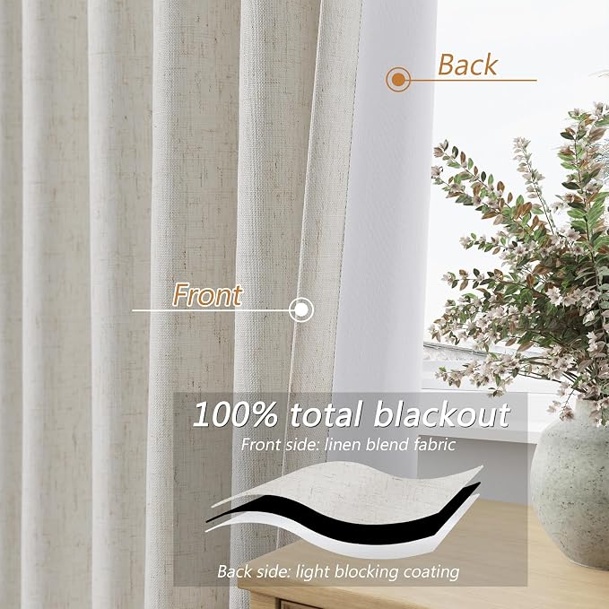 11 FT Extra Long Boho 100% Blackout Curtains 132 Inch Length 2 Panels Set Back - Image 4