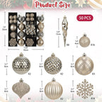 50PCS Christmas Tree Ornaments Set with Shatterproof Balls Icicle Snowflake Hanging Ornaments for Home Office Farmhouse Christmas Decorations, Champagne