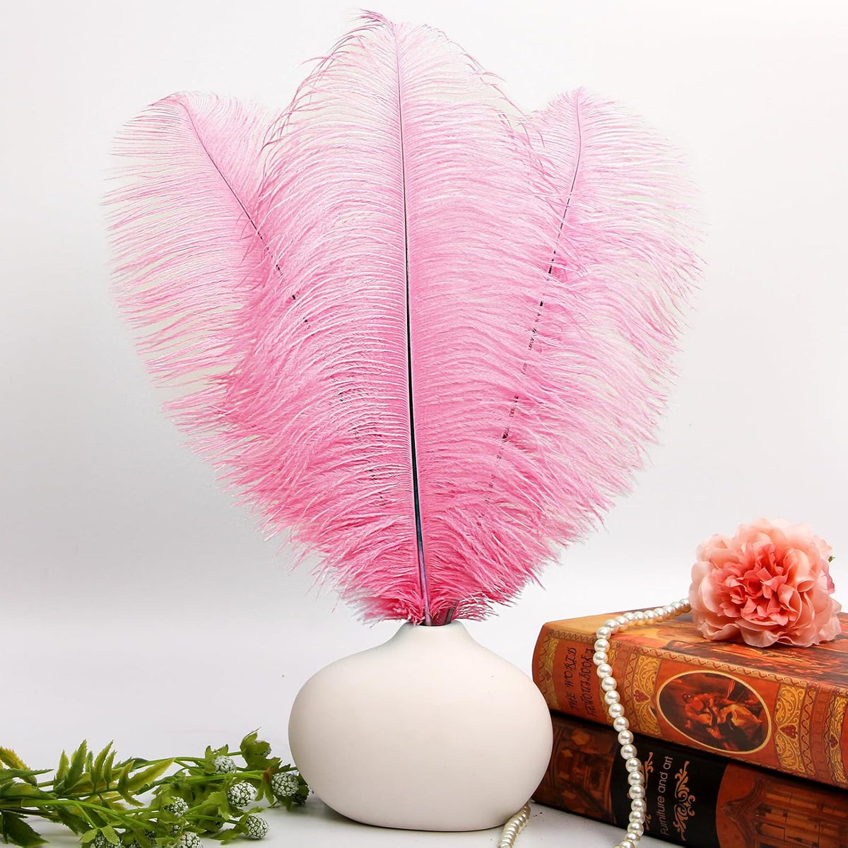 THARAHT 12PCS Ostrich Feathers Natural Bulk 16-18Inch(40-45cm) for Wedding Party Centerpieces Easter Gatsby Flower Arrangement and Home Decorate Ostrich Feathers,Pink