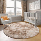 Round Rugs 6ft for Living Room Bedroom, Tie-Dye Beige Fluffy Circle Area Rug - Image 8