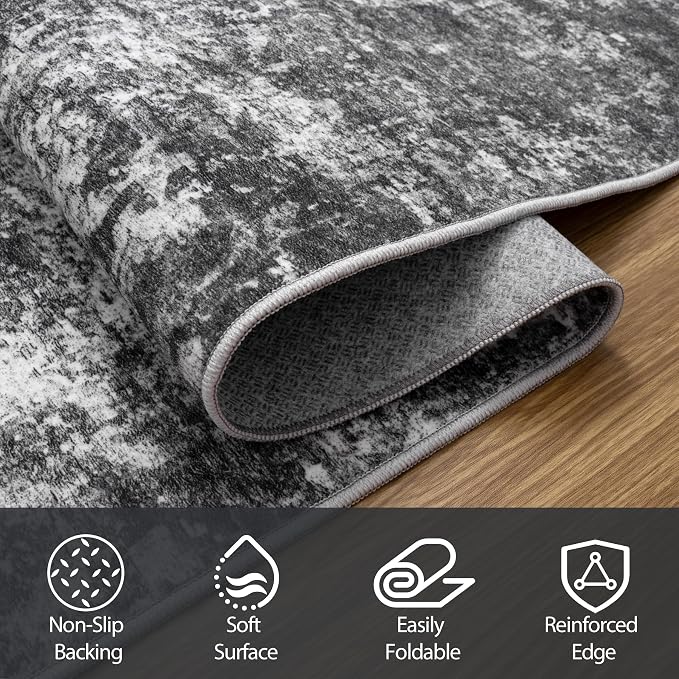8x10 Area Rugs for Living Room Washable Bedroom Dining Room Black Grey | Modern - Image 3