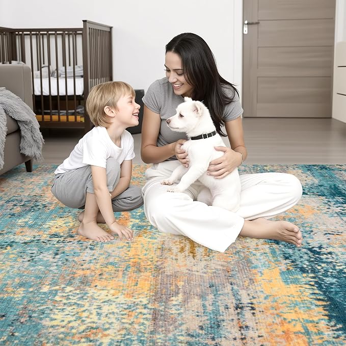 2x5 Washable Runner Rug：Modern Abstract Soft Carpet Rosy Haze | - Image 2