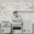 Grey Floral Hallway Runner Rug for Kitchen Bathroom 2'6''x14' | Ultra-Thin; Non - Image 2