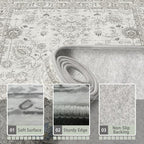 Grey Floral Hallway Runner Rug 2x6 - Image 3