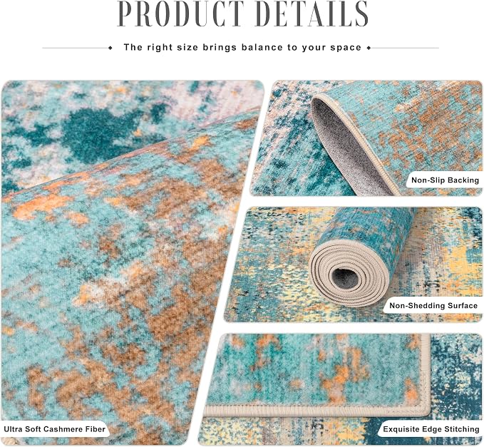 2x6 Washable Runner Rug：Modern Abstract Soft Carpet Rosy Haze | - Image 5