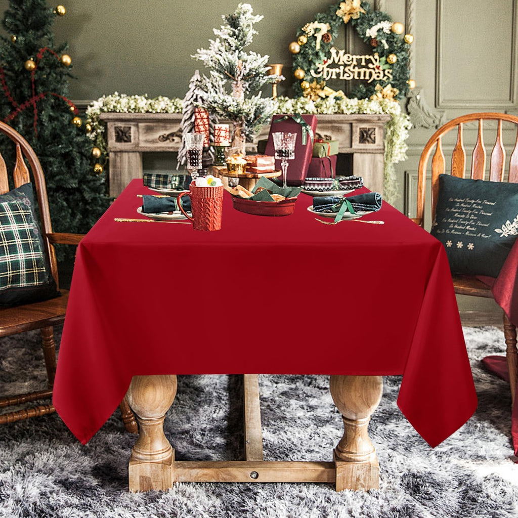 sancua Rectangle Tablecloth - 90 x 156 Inch - Water Resistant Spill Proof Washable Polyester Table Cloth, Decorative Fabric Table Cover for Dining Tables, Buffet Parties and Camping, Red