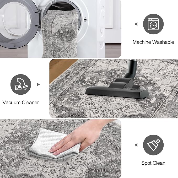 Yamaziot Washable Runner Rug, 2x6 Non-Slip Boho Vintage Hallway Kitchen Rug | - Image 5