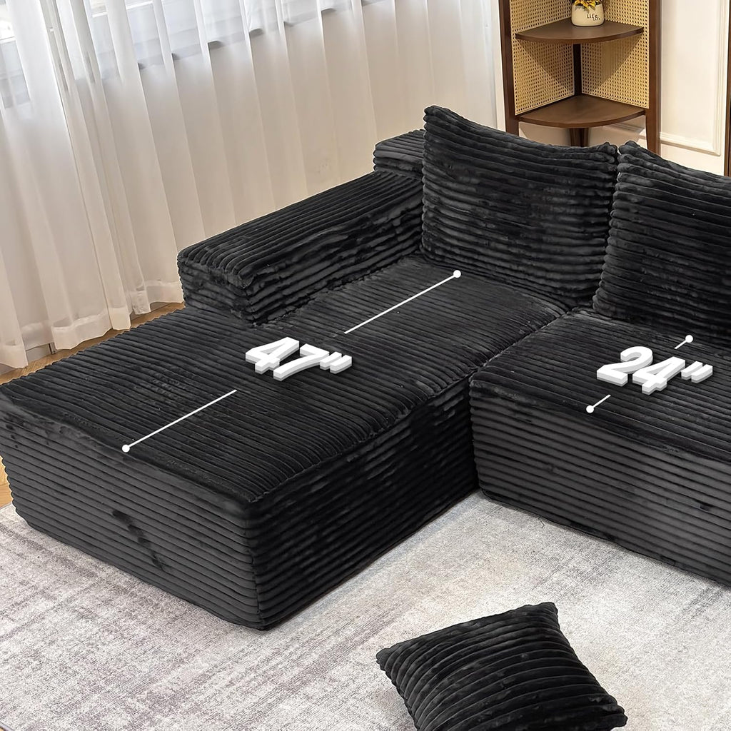 104" Modern Modular L-Shape Sofa Couch with Chaise Black Faux Rabbit Fur Cloud Sectional Couch with Deep Seat Modular Sectional Sofa No Assembly Required Upholstered Couches for Living Room Bedroom