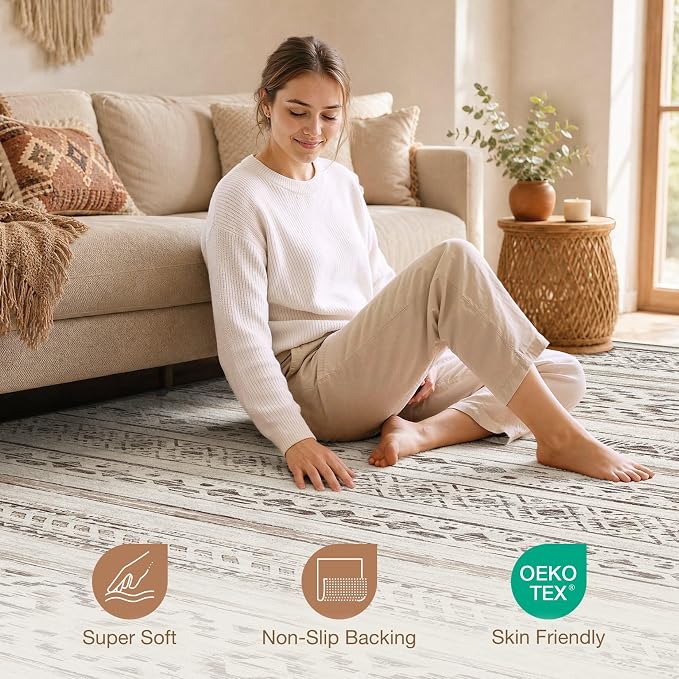 cotiled Boho 5x8 Area Rugs for Living Room: Soft Moroccan Washable Rug | - Image 3