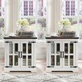 Farmhouse End Table with Charging Station,24" Large Side Table with Glass Barn Door, Rustic Wood Nightstand Bedside Table with Adjustable Storage Shelf for Living Room, Bedroom,White,2 Pack
