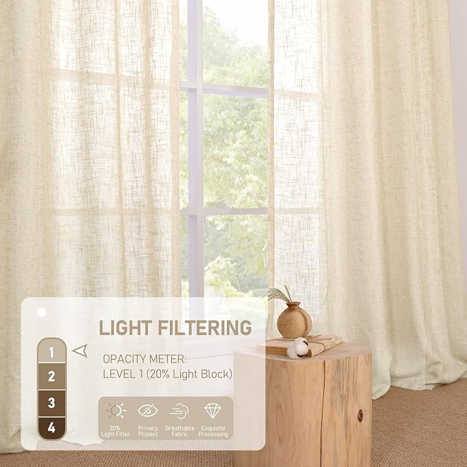 Beige 60 Inches Long Linen Curtains - Image 4