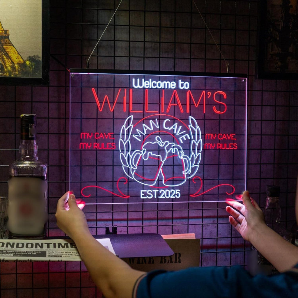 Personalized Bar Signs with Your Name for home wall light up with personalized pub name, man cave accessories, beer themed neon customizable lighted sign