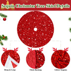 MODFUNS Red Christmas Tree Skirt Mini Glitter Tree Skirts 21 Inch Sequin Xmas Tree Skirt Thick Velvet Tree Mat Small Sparkly Tree Skirts Bling Christmas Tree Skirting Collar for Winter Holiday Decor