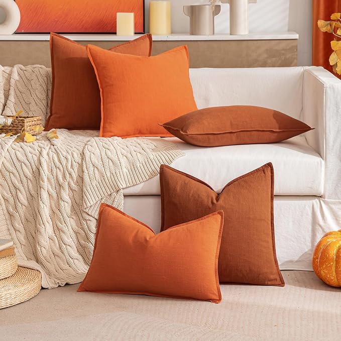 MIULEE Decorative Linen Euro Sham Pillow Covers 24x24 Rust | Boho Farmhouse​ - Image 7