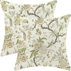 CXMEIFLY Spring Floral Birds Pillow Covers 18 x 18 Inch Set of 2 for Chinoiserie Flowers Decor Throw Pillows Sage Green Plant Outdoor Decorative Cushion Cases for Couch Bed Decorations