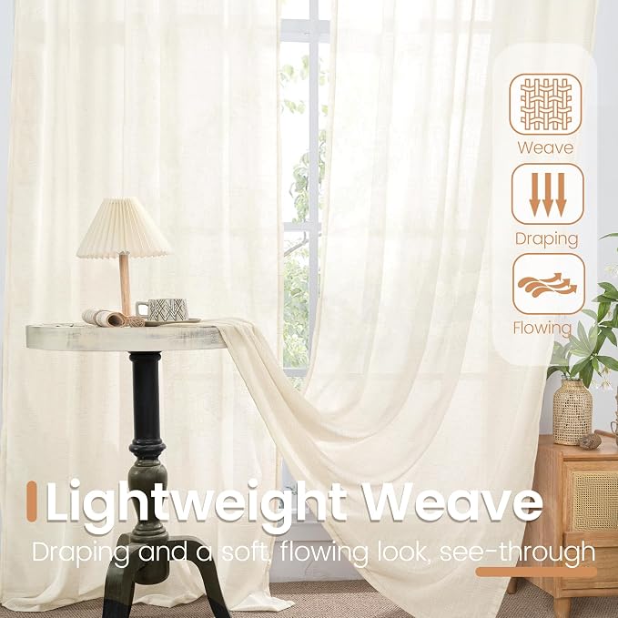 BGment Ivory Linen Curtains 54 Inches Long - Image 4