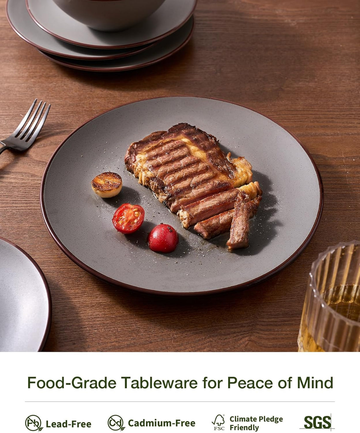 Famiware Venus Plates and Bowls Sets, 12 Pieces Stoneware Speckled Dinnerware Sets, Dishes Set for 4, Microwave and Dishwasher Safe, Matte Dark Grey