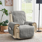 Gray Quilted Recliner Chair Covers, Waterproof Recliner Slipcovers, Lazy Boy - Image 2