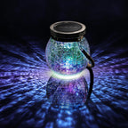 Cooo 6 Pack Solar Lantern Outdoor Waterproof Iridescent Crackle Glass with 215% Larger Solar Panel, Stainless Steel Lid – Rainbow Glass Hanging Light with Cool White LED for Garden Patio Table
