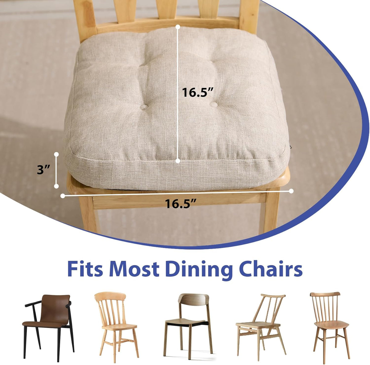 Chair Cushions, Memory Foam Dining Chair Cushions, Tufted Indoor Chair Pads, Set of 4, 16.5' x 16.5' x 3.5', Beige