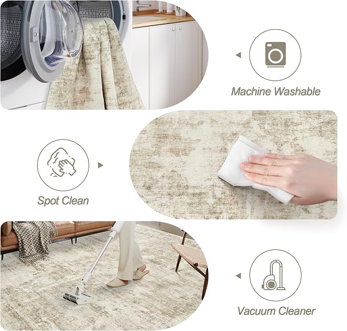 Soalmost 9x12 Area Rugs for Living Room Washable Rug Abstract Beige/Gray | - Image 5