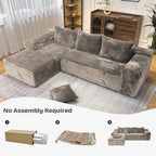 104" Modern Modular L-Shape Sofa Couch with Chaise Light Coffee Faux Rabbit Fur Cloud Sectional Couch with Deep Seat Modular Sectional Sofa No Assembly Required Upholstered Couches for Living Room