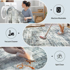5x7 Area Rugs for Living Room: Washable Abstract Blue Multi Badroom Carpet | - Image 3