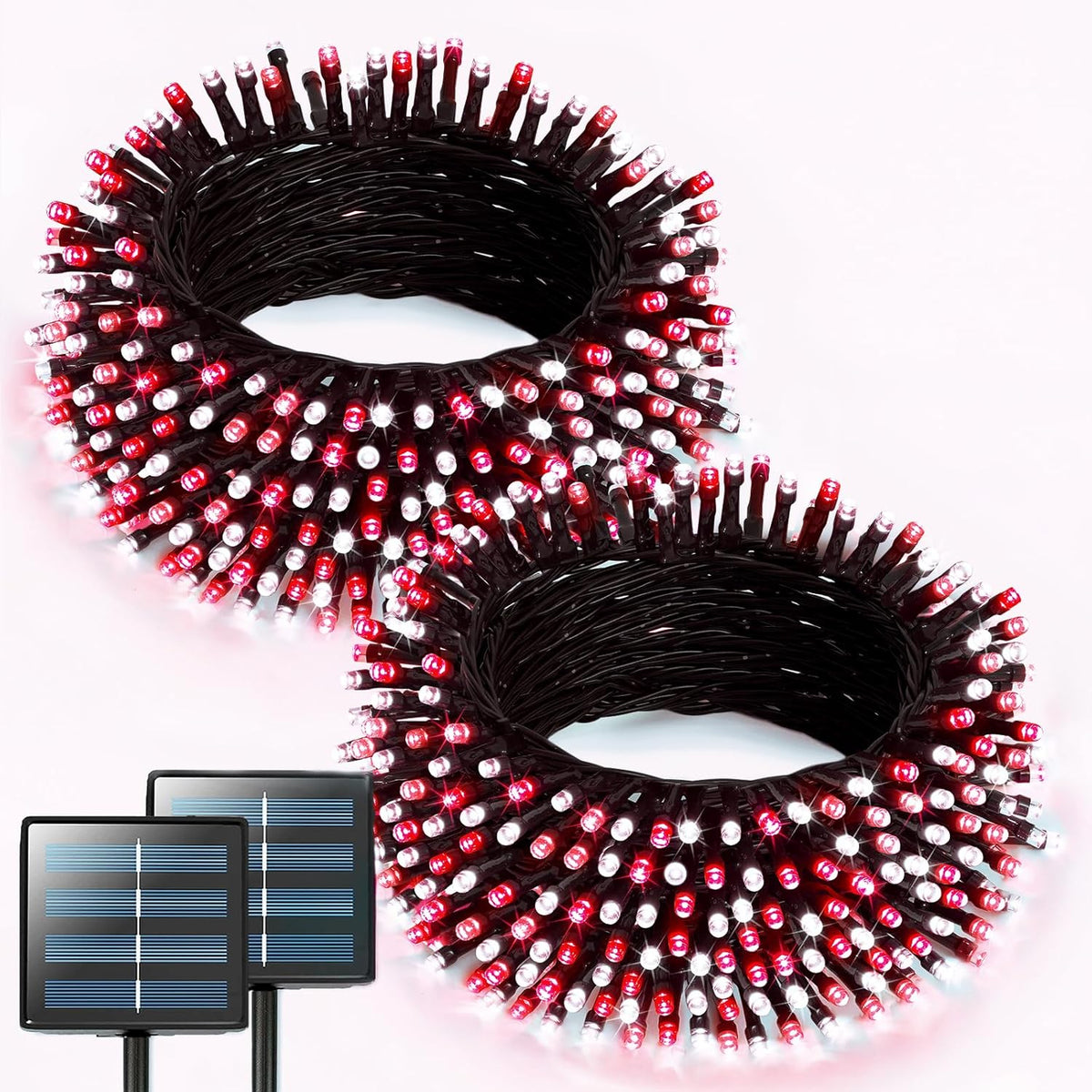 JMEXSUSS 2 Pack Red and White Solar Christmas Lights, Total 400 LED 151FT Solar String Lights Outdoor Waterproof, 8 Modes Solar Lights for Outside Tree Patio Christmas Decorations