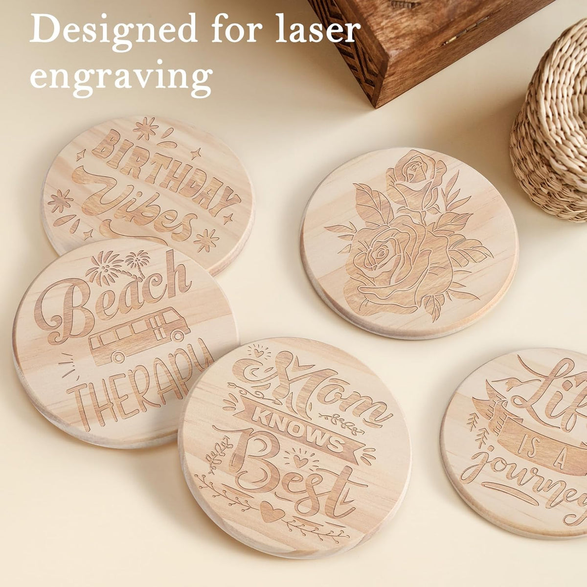 36 Pieces Unfinished Wood Coasters, GOH DODD 4 Inch Wooden Blanks with Non-Slip Pads for Laser Engraving Wood Burning Staining Painting Decoupage Housewarming Gifts Wedding Crafts Education, Round