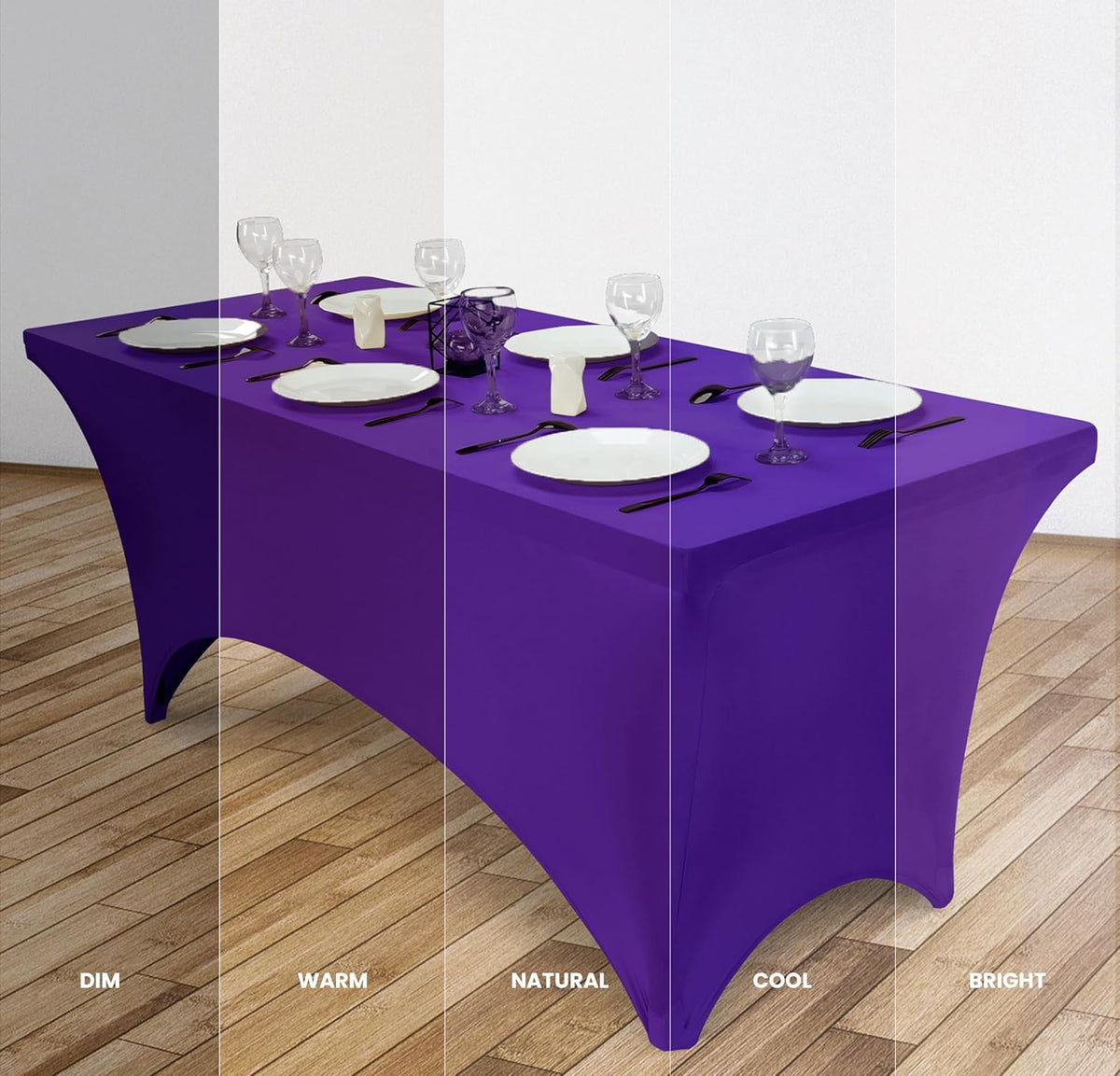 Utopia Kitchen 6ft Spandex Table Cloth Rectangle [2 Pack, Purple] 200GSM Premium Stretch Washable and Wrinkle Resistant Table Cover Fitted for Event, Wedding, Banquet [72Lx30Wx30H Inch]