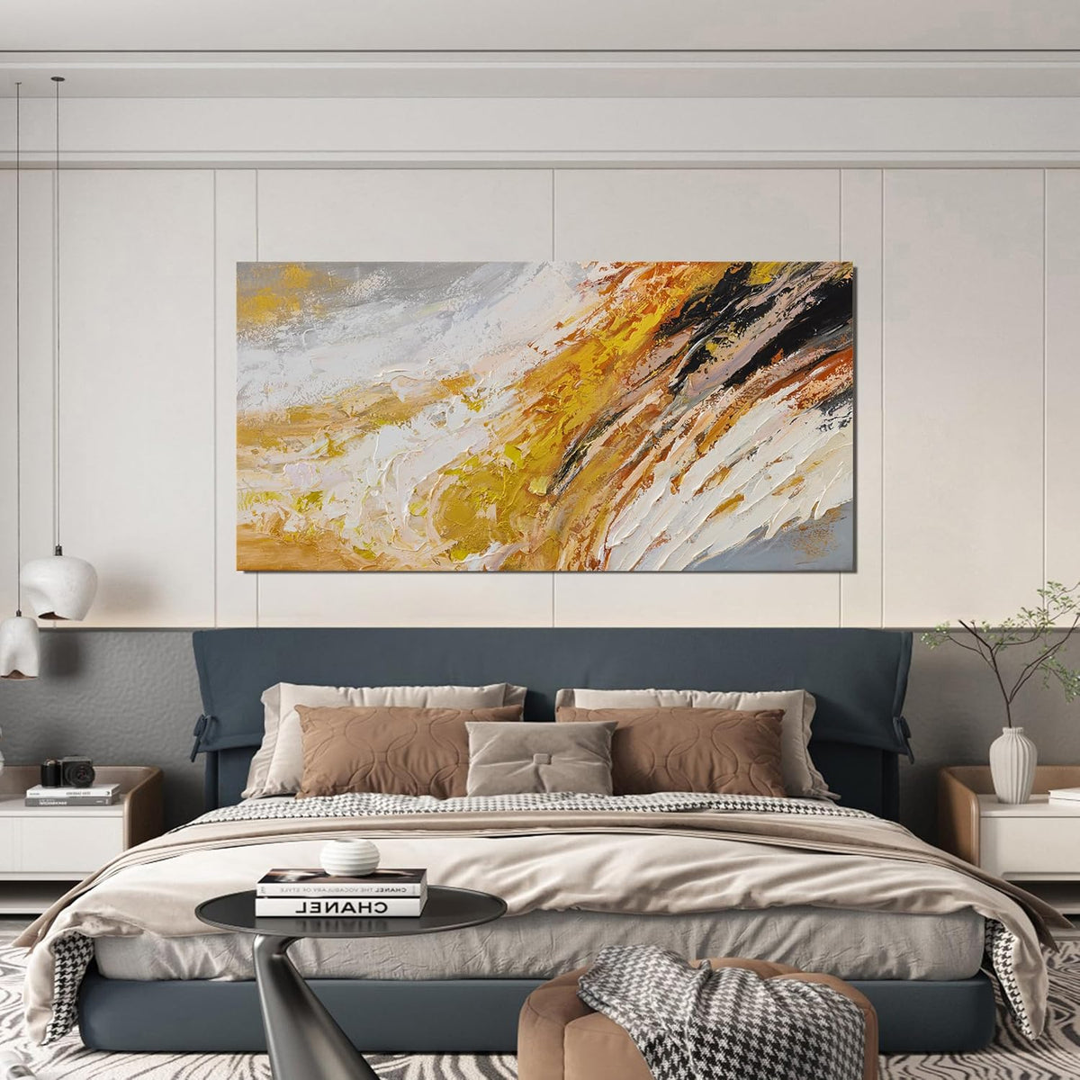 AIXMGSJS Canvas Wall Art Decor Wall Art Pictures for Living Room Modern Large Wall Art Canvas Art Wall Decor Black and White Abstract Wall Art Prints Artwork for Walls Home Office Decor 24" X 48"