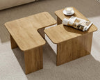 VESCASA Modern L Shaped Nesting Coffee Table Set of 2 Modular Rectangle Walnut Wood Table for Living Room