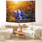 Delur Waterfall Tapestry Forest Nature Scenic Tree Mountain Sunset Tapestry Wall Hanging Natural Landscape Sunrise Headboard for Bedroom Living Room Home Decor (51.2" x 59.1")