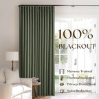 Olive Green Blackout Linen Curtains 108 Inches Long Pinch Pleated | 100% Black - Image 3
