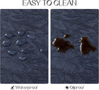 Romanstile Vinyl Placemats Set of 8-12 X 18 Inch - Heat Resistant Non-Slip Embossed Floral Place Mats 100% Waterproof Oilproof Wipeable Faux Leather Table Mats for Kitchen/Dining/Party, Navy Blue