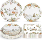 150Pcs Fall Paper Plates and Napkins Party Supplies Autumn Thanksgiving Disposable Plates Napkin White Pumpkin Plates Tableware Set for Fall Decor Thanksgiving Party Supplies,Serve 50 Guests