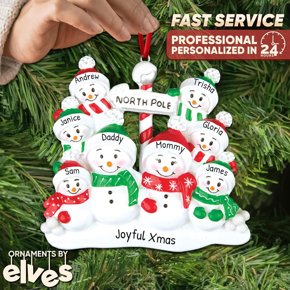3D Frosty Snowman Family of 8 Christmas Ornament 2025 Personalized Family Christmas Ornaments 2025 | Winter Holiday Snowmen Personalized Tree Ornaments Customizable Gifts Snow People of Eight Ornament