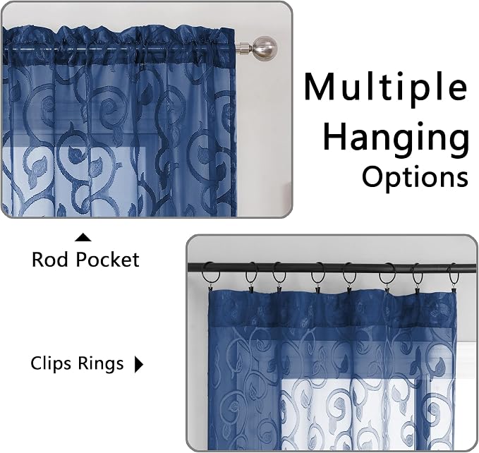 Furman Blue Sheer Curtains 54 Inch Length 2 Panels Set - Image 4
