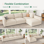 HONBAY Modular Sectional Couches with Storage Corduroy Sleeper Sofa Modular Sectional Couches for Living Room,Beige