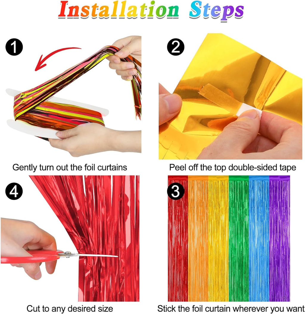 8 Pack Rainbow Backdrop, 3.28 FT x 7.05 FT Backdrop Curtains, Metallic Fringe Curtains Tinsel Bakdrop Party Streamer, Wedding Decor Rainbow Party Decorations Pride Photo Booth Props