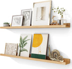 Solid Ash Wood Picture Ledge Shelf, Wood Floating Shelves Set of 2, 48 Inch Long Large Photo Ledge Shelves, Nursery Book Shelves Wall Mounted for Living Room Kids' Bedroom Decor, Natural