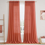 Coral Linen Curtains 120 Inches Long 2 Panels Set Back Tab Loop Pocket Light by Nanspring